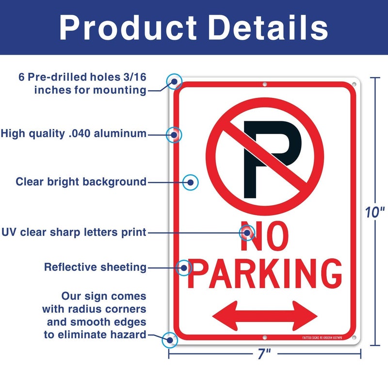 Faittoo (4 Pack) No Parking Sign With Symbol With Arrows Sign, 10 x 7 Inches Reflective .40 Rust Free Aluminum, UV Protected, Weather Resistant, Waterproof, Durable Ink, Easy To Mount - Image 2